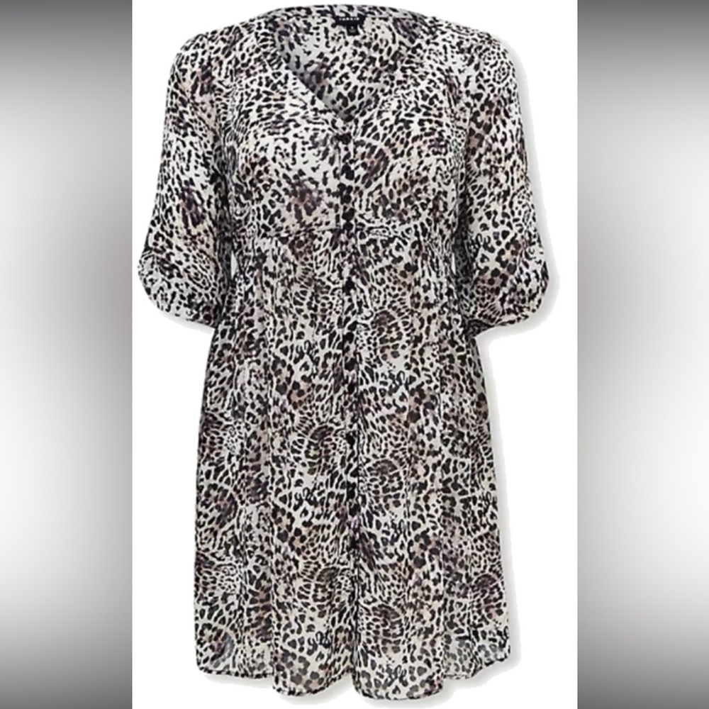 Torrid Plus Size 0 LEOPARD CHIFFON BUTTON FRONT SHIRT DRESS
